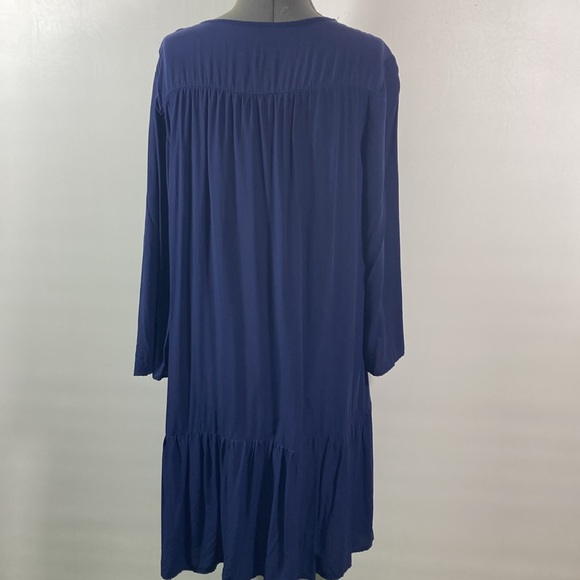 Old Navy Dress Women Size Large Navy Long Sleeve Pleat Neckline Ruffle Detail - Picture 6 of 10